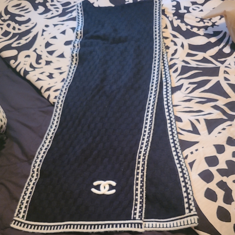 Chanel Black with White Trim Scarf